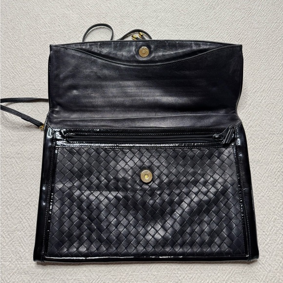 VTG Walter Katten Black Leather Intrecciato Woven Shoulder Bag Clutch Patent - Picture 9 of 11